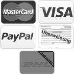 Bezahlmöglichkeiten: MasterCard, Visa, PayPal, Überweisung, DHL-Nachnahme