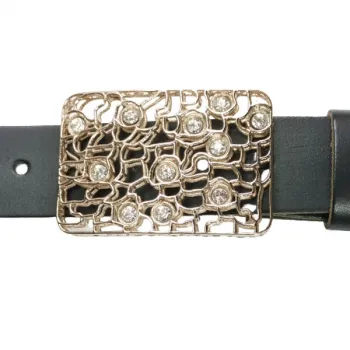 Design Belt Buckle white gold plated, set with rhinestones with belt