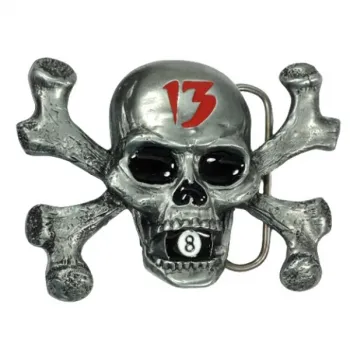 Belt Buckle Skull + Black 8 Billiard Ball in the mouth + red 13