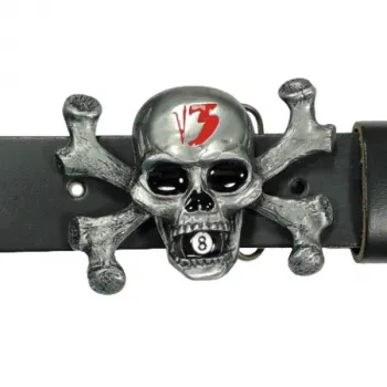 Belt Buckle Skull + Black 8 Billiard Ball in the mouth + red 13 with belt