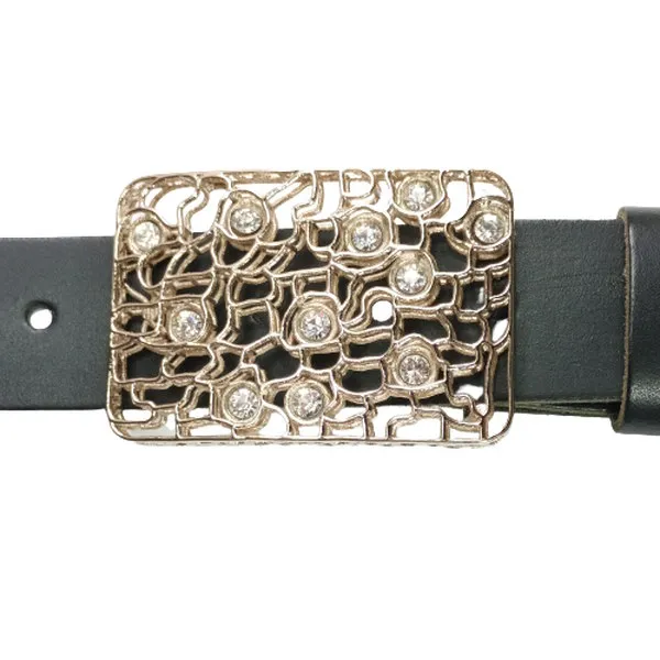 Design Belt Buckle white gold plated, set with rhinestones with belt