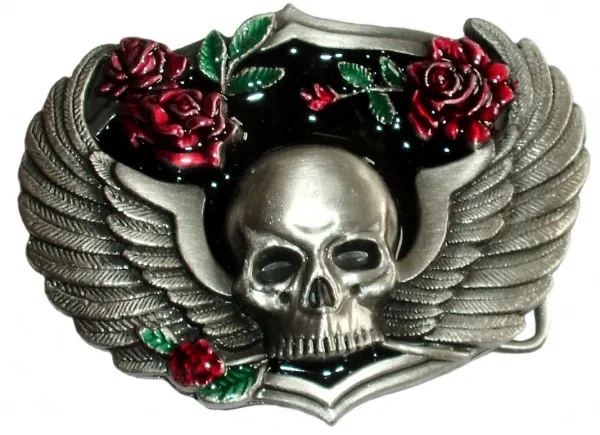Belt Buckle Skull with Roses