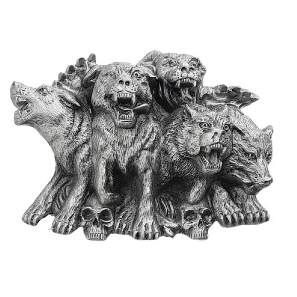 Belt Buckle Wolf Pack, Wolves in a Pack + Skulls