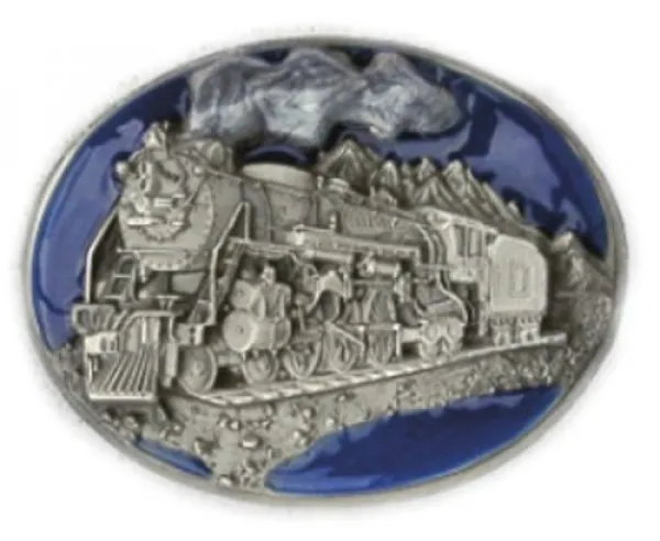 Belt Buckle Steam Locomotive with Tender oval