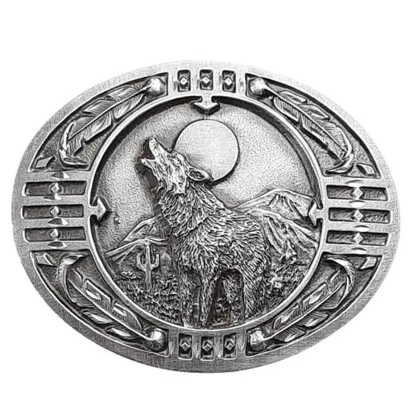 Belt Buckle Howling Wolf + Moon + decorations