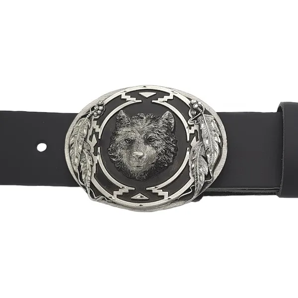 Belt Buckle Wolf Head + Diamond Cut + Decoration with belt