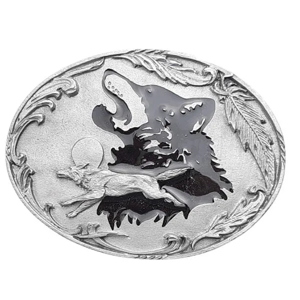 Belt Buckle Wolf Head + Running Wolf