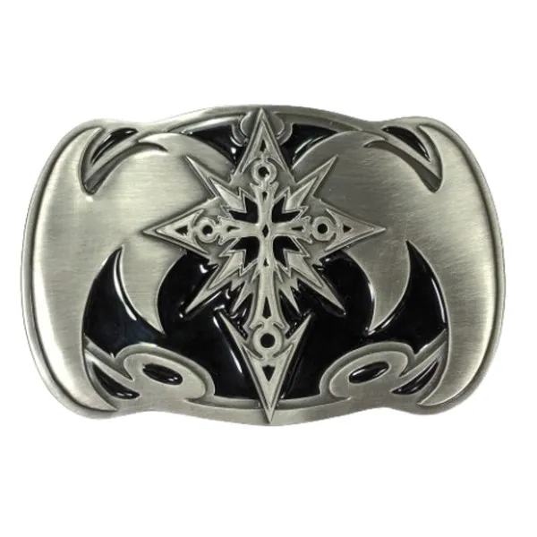 Large Belt Buckle Celtic Chaos Star, silver + black