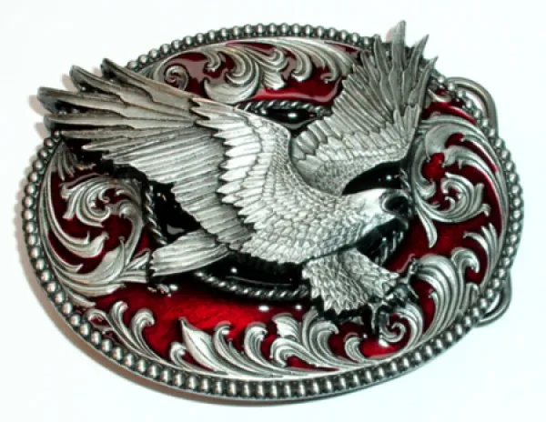 Belt Buckle Flying Eagle silver + red