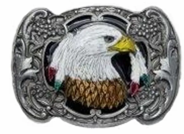 Belt Buckle Eagle Head + Feathers + Deco