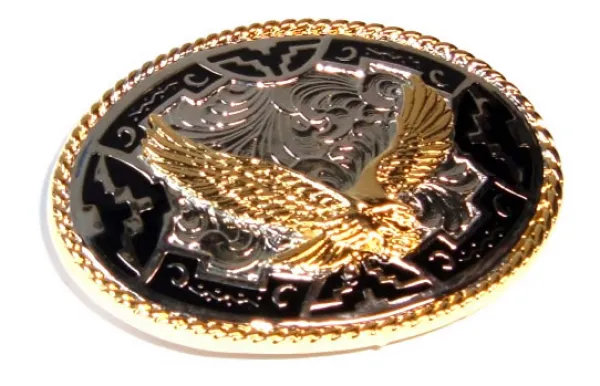 Belt Buckle Flying Eagle with gold rim