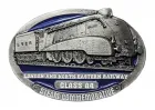 Belt Buckle Steam Locomotive Class A4, cast pewter, nickel-free, colors: silver + blue, for belts up to 40 mm wide